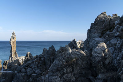 Scenic view of sea against clear blue sky