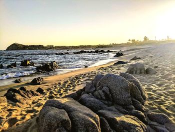 Scenic view of sea against sky during sunset