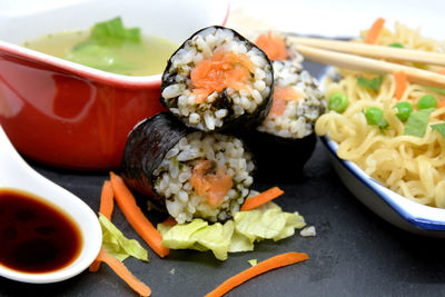 Close-up of sushi in plate