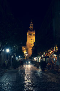 Illuminated buildings at night