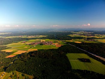 High angle view of agricultural field against sky