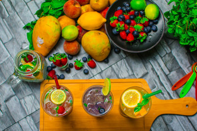 High angle view of food on table