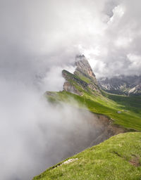 Scenic view of mountain against cloudy sky