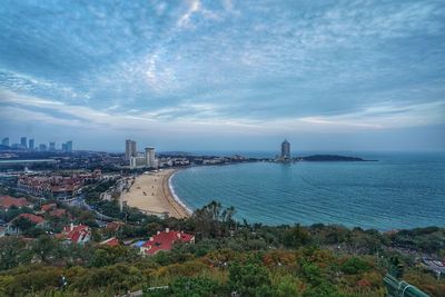 High angle view of city buildings