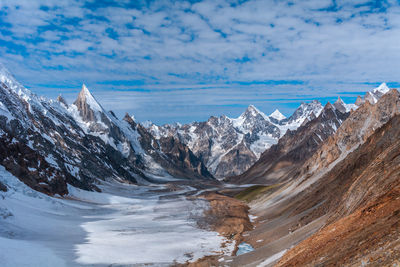 Scenic view of snowcapped mountains against sky