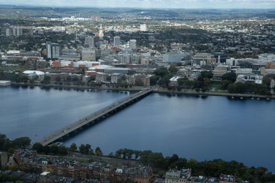 High angle view of city at waterfront