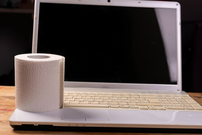 Close-up of coffee cup on table