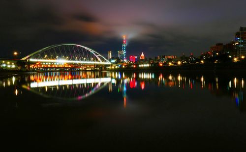 Reflection of illuminated buildings in water