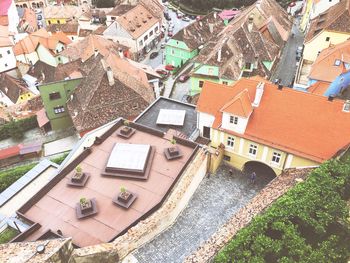 High angle view of houses in city