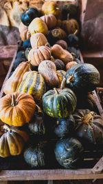 Close-up of pumpkins for sale at market stall