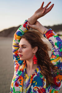 Portrait of woman with multi colored hair