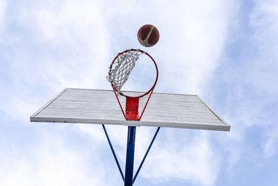 Low angle view of basketball hoop against sky