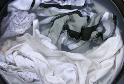 High angle view clothes in washing machine