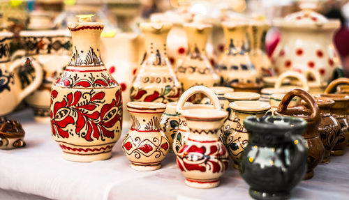 Traditional romanian handmade ceramics market at the potters fair from sibiu, romania