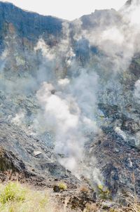 Smoke emitting from volcanic mountain