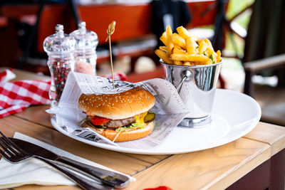 Close-up of food on table