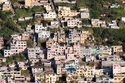 High angle view of buildings in town