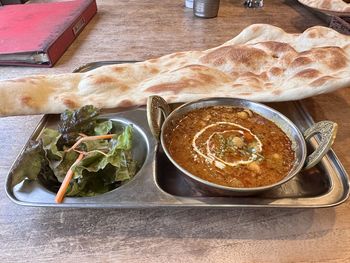 High angle view of food on table