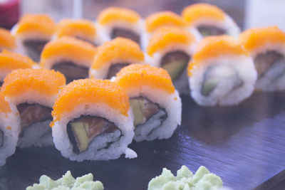 Close-up of sushi in plate on table