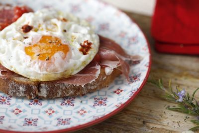 Close-up of breakfast on table