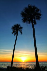 Sunset on ocean with palm trees