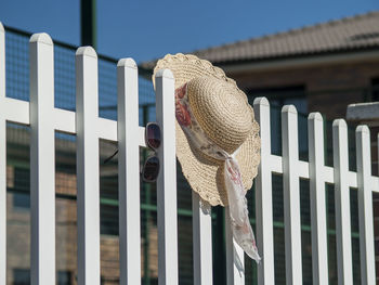 Low angle view of hat against built structure