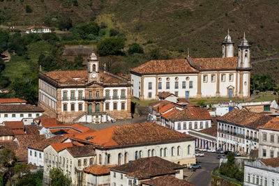 High angle view of buildings in city