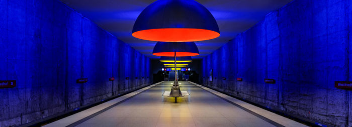 Illuminated lights in subway station platform