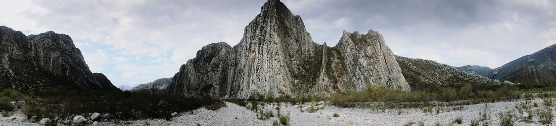 Panoramic shot of snowcapped mountains against sky