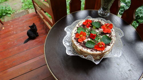 High angle view of food in plate