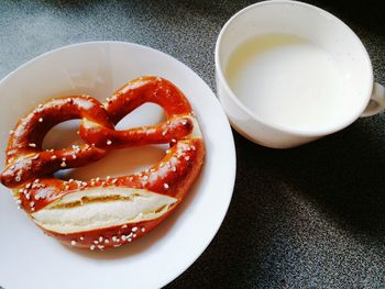 High angle view of breakfast on table