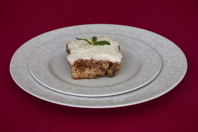 Close-up of dessert in plate on table