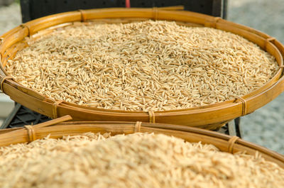 Close-up of rice in baskets