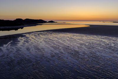 Scenic view of beach against sky during sunset