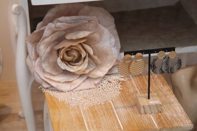High angle view of rose bouquet on table at home