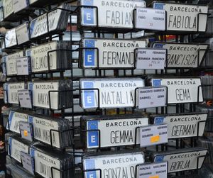 Close-up of license plates for sale at store