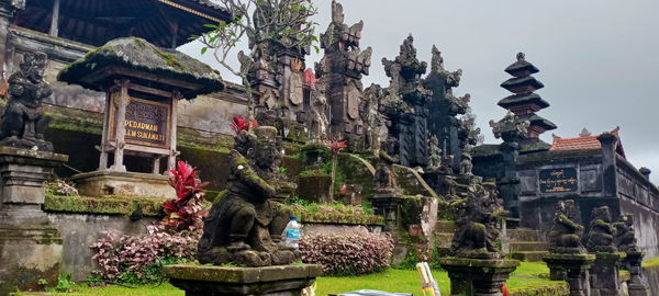 Statue outside temple against building