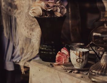 Looking through the window of an old antique shop