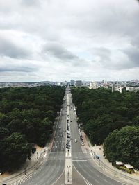 High angle view of road passing through city