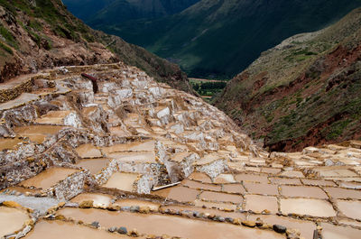 High angle view of water flowing through land