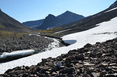 Scenic view of mountains against clear sky