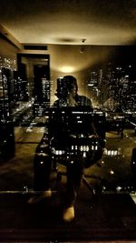 View of illuminated city at night