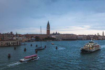 Aerial view of punta sabbioni and sant erasmo island in the venice lagoon during a thunderstorm