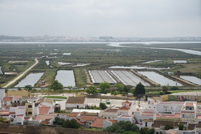 High angle view of townscape against sky