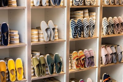 Shop with exhibition and sale of typical colorful espadrilles from valencia, spain