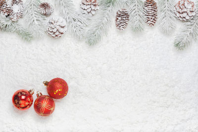 Christmas decorations on snow