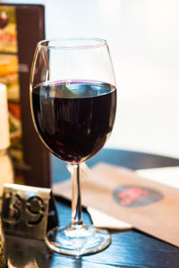 Close-up of wineglass on table