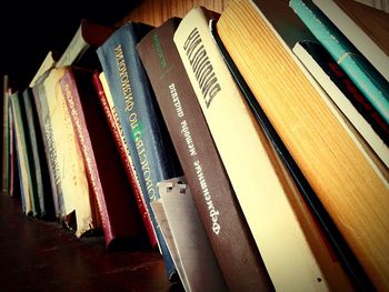 Close-up of books on shelf