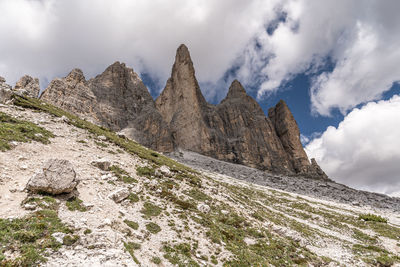 Low angle view of rock formation against sky