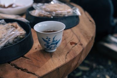 High angle view of drink on table